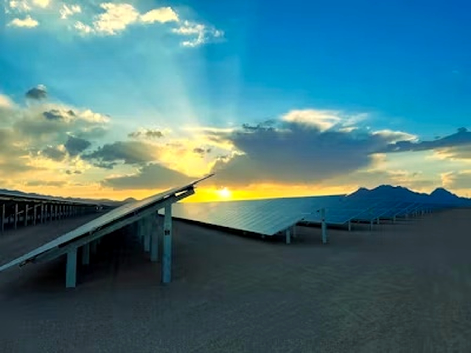 Solar panels in warm sunlight
